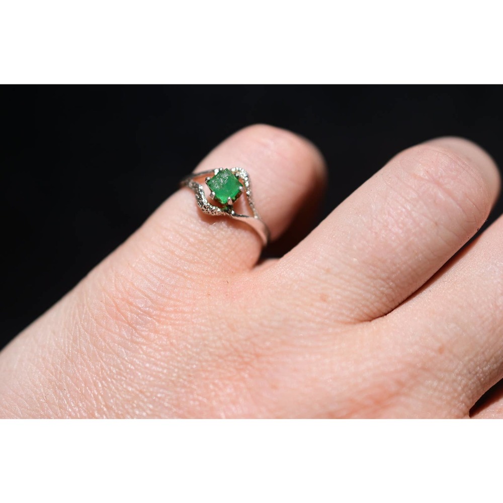 Natural Emerald Ring, Raw Emerald Ring, Engagement Ring, Rough Emerald R…